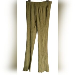 Zara Women's Olive Green Crepe Drawstring Flare Pants Small